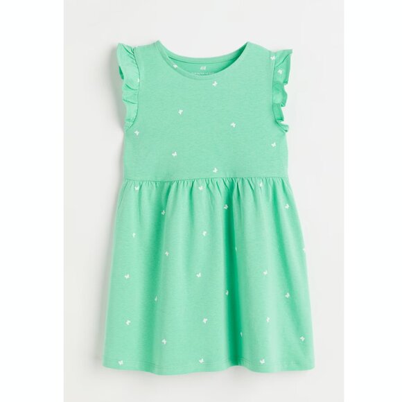H&M Girls Cotton Jersey Butterfly Dress in Green - Picture 2 of 2